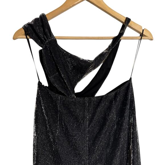 ROTATE Birger Christensen Isha Metallic Black Cut Out Halter V-Neck Jumpsuit 8 - Picture 10 of 15